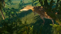 A Baryonyx looking around a Tropical enclosure.