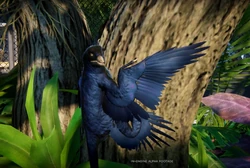 MicroInTree.png (6.92 MB) Microraptor clutching to a tree, as seen in the Early Access Announcement Trailer.