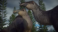 Deino obsidian gemini.png (2.98 MB) Two Deinocheirus standing in a wooded area.