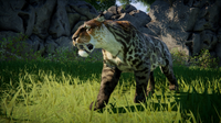 Smilodon fatalis in a shaded enclosure, as seen in the Early Access Announcement Trailer.