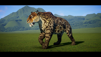 Smilodon fatalis in a field.
