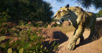 Smilodon populator in a rocky enclosure.