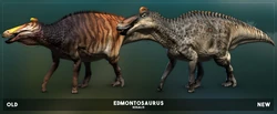 Render comparing old Edmontosaurus model to current, as seen in the April 2020 Devlog.