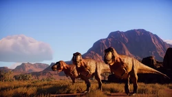 A group of pre-update Tarbosaurus in the desert.
