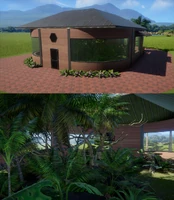 An enclosed aviary building made of a tropical arboreal vivarium from alpha/beta builds of the game.