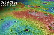 Perspective view of Caloris Basin - high (red); low (blue)