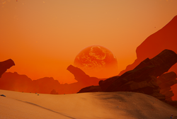 The view towards the Volcano area in the east in the beginning of the game.