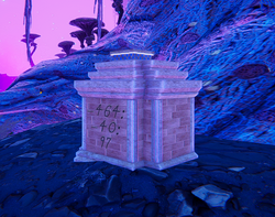The only supply altar found outside of the restricted areas. It is located in the Mushroom River area and the beginning of the scavenger hunt.
