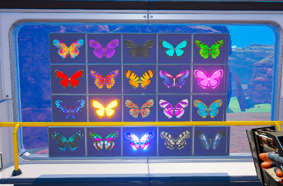 All 20 butterfly types displayed in boxes, in alphabetic order from top-left.