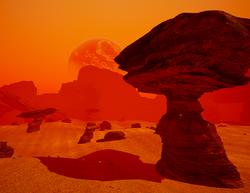 Approaching the area from the west (Meteor Crater), the player will encounter this table-like rock formation.