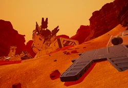 The wrecked freighter from below. It can be entered by the cargo door.