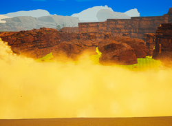 The view to the east over the Sand Falls during the Mammals stage. Notice the grass and the trees in the background.