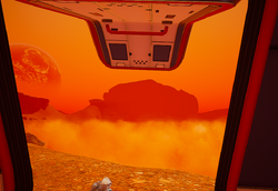 The view out of the landing pod's door, sitting on the rim. The impact crater is completely filled with dust.