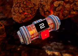 Time to run: only two seconds left before the explosion happens! In the background: destructible boulders.