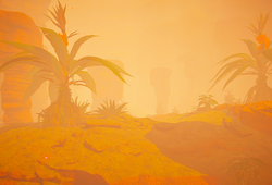 In the semidesert location, dust is obstructing the view.