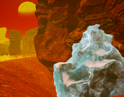 The entrance of the Iridium Mine is intially blocked by ice.
