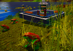 Generic frogs hopping around an Amphibians Farm.