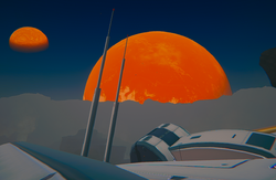 A beautiful twin planet rise over the wreck.
