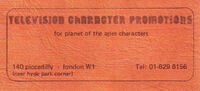 Television Character Promotions business card (provided to Hasslein Books by Mike McCarthy)