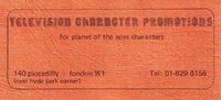 Television Character Promotions business card (provided to Hasslein Books by Mike McCarthy)