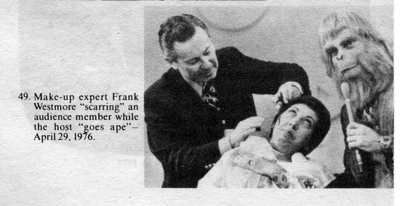 Talk show host Phil Donahue gets transformed into an ape by Frank Westmore