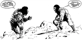 Urko And Jehan Fight; illustration by John Bolton