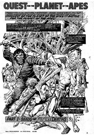 'Quest for the Planet of the Apes' splash page; art by Rico Rival