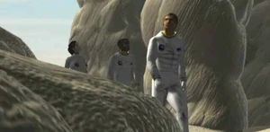 The astronauts explore the planet