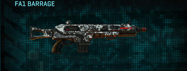 FA1 Barrage with Snow Aspen Forest weapon camouflage applied.