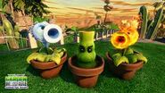 The three new Spawnable Plants: Ice Peashooter, Bamboo Shot, and Fire Peashooter