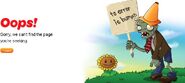 PopCap's site 404 page, which includes a Sunflower and Conehead Zombie.