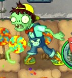 A glowing Lollipop Zombie, walking