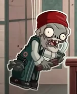 Shylock Zombie's cardboard cutout in the Zombot Troupe Manipulator's release trailer