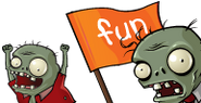 A Flag Zombie whose flag says "fun" with an Imp