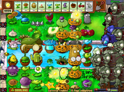 Notice Flower Pots in water, Lily Pads in ground and lots of Gargantuars (actually normal Zombies)