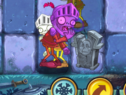 A hypnotized Knight Zombie affected by evil potions eating an unhypnotized Knight Zombie