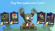 A Zombie with an excited expression in promotional mini games pop up on iPad version