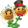 Twin Sunflower (tiara and gown on the left, bow-tie and top hat on the right)