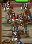 Three Conehead Pirate Zombies in the seed selection screen (Endless Challenge)