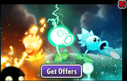 Electric Peashooter along with Snow Pea and Fire Peashooter in an advertisement for the Pea Pack