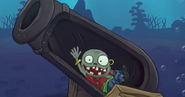 Imp Pirate Zombie in a cannon in the trailer