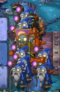 Many Wizard Zombies along with other zombies before the level starts