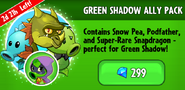 Snow Pea on the advertisement for the Green Shadow Ally Pack