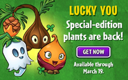 An advertisement for limited-time plants including the Sap-fling