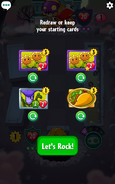 Two Twin Sunflower cards in the redraw selection screen along with a Morning Glory card and a 2nd-Best Taco of All Time card