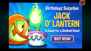 An in-game advertisement promoting Jack O' Lantern for the Birthdayz event