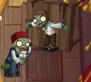 Shylock Zombie on the Zombot Troupe Manipulator's stage with Antonio Zombie