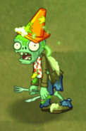 A glowing Food Fight Conehead Zombie