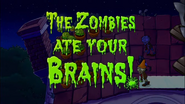 "The zombies ate your brains" game over screen in a Night Roof level (iOS version, notice the zombies' large heads)