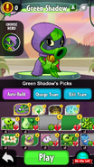 Green Shadow selected in the hero selection screen